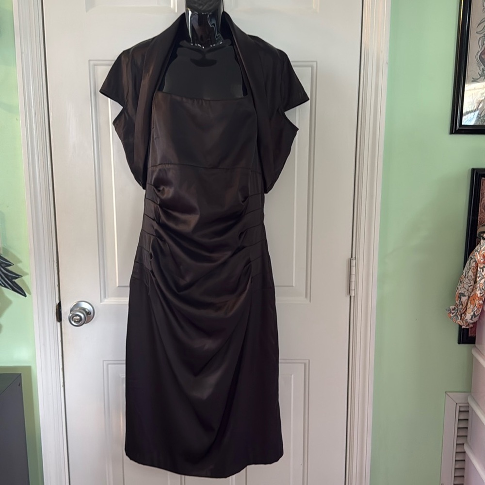 Le Chateau Black Satin Halter Dress Party Cocktails Size XL Runs Small - Picture 1 of 8